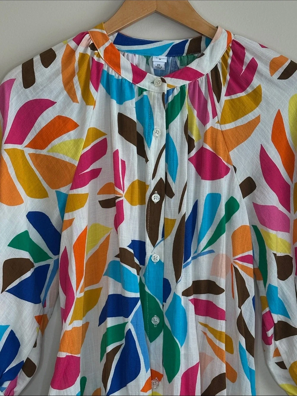 Tabitha Brown Multicolor Leaf Print Button-Front Tunic Dress Size XS